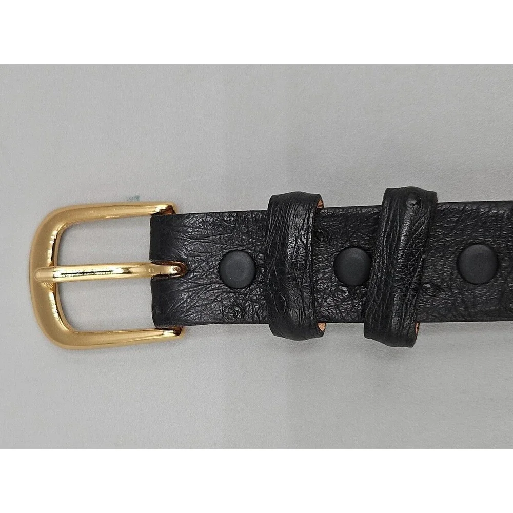 Select African Ostrich Crescent Black Leather Belt Handcrafted in USA Size 28